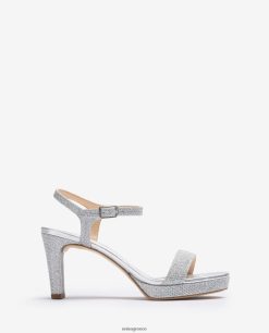 ασήμι 84Z4P19 γυναίκες Unisa γυαλιστερό υφασμάτινο σανδάλι