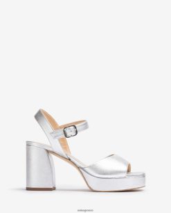 ασήμι 84Z4P226 γυναίκες Unisa πέδιλο μεταλλικό δερμάτινο με φαρδύ τακούνι