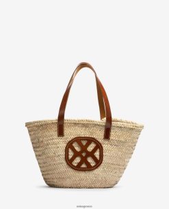 καφέ 84Z4P1098 γυναίκες Unisa μεσαίο πλεκτό καλάθι με δερμάτινα χερούλια και λογότυπο