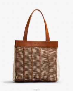 καφέ 84Z4P1110 γυναίκες Unisa μεγάλη τσάντα από ύφασμα και δέρμα