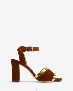 καφέ 84Z4P1305 γυναίκες Unisa μεταλλικό εφέ σουέντ και δερμάτινο σανδάλι