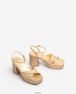 καφέ 84Z4P72 γυναίκες Unisa πέδιλο raffia με μπλοκ τακούνι