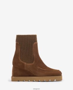 καφέ 84Z4P978 γυναίκες Unisa μποτάκι με υφασμάτινο τέταρτο με ραβδώσεις