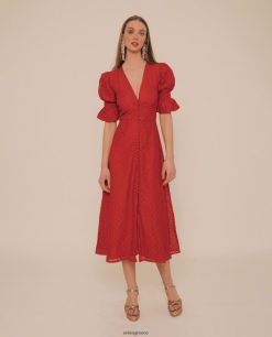 το κόκκινο 84Z4P1258 γυναίκες Unisa μίντι φόρεμα από δαντέλα με απαλές αποχρώσεις