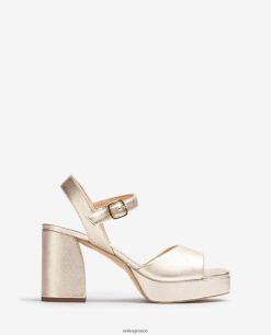 χρυσός 84Z4P2 γυναίκες Unisa πέδιλο μεταλλικό δερμάτινο με φαρδύ τακούνι